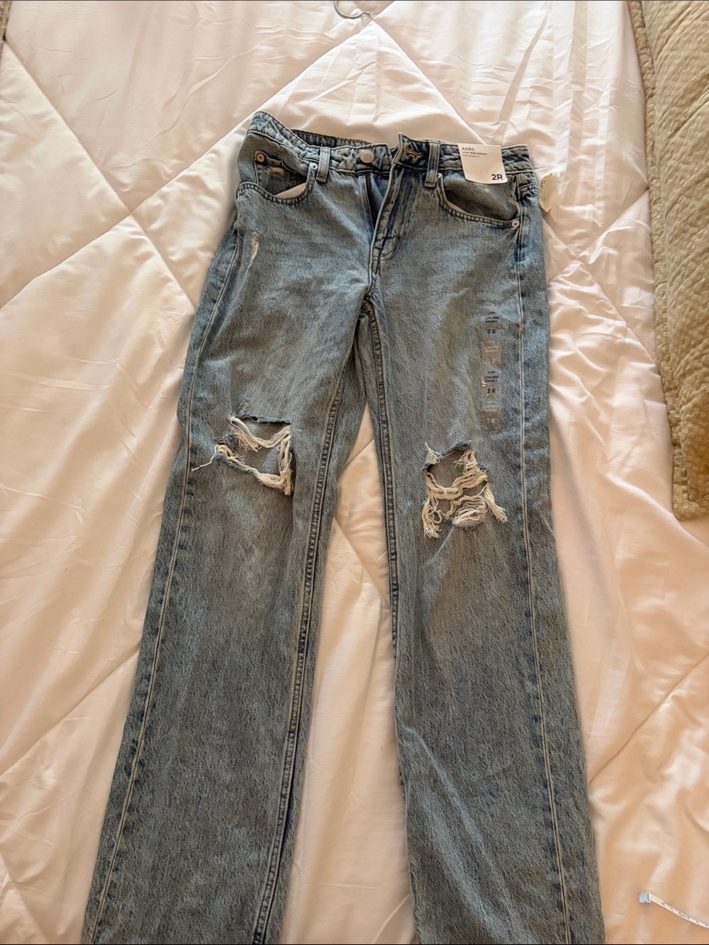 Aeropostale Light Blue Distressed Straight Leg Jeans